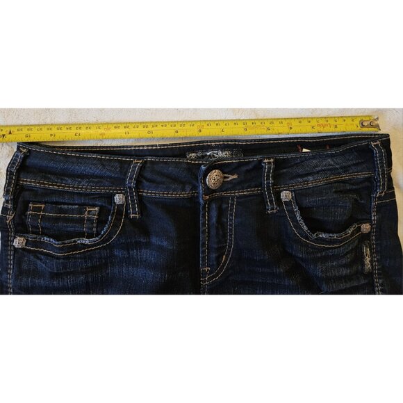 Silver Womens Jeans Suki Mid Slim Boot Denim Blue Dark Wash Super Stretch 29/32 - Picture 11 of 13